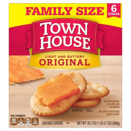 Town House Light and Buttery Original Oven Baked Crackers Family Size, 6 count, 20.7 oz