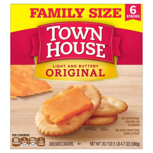 Town House Light and Buttery Original Oven Baked Crackers Family Size, 6 count, 20 7 oz