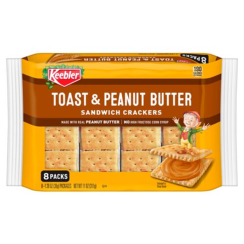 Keebler Toast & Peanut Butter Sandwich Crackers, 1.38 oz, 8 count