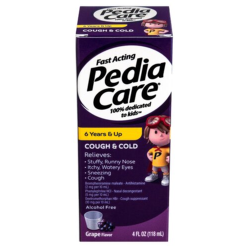 Pedia Care Grape Flavor Cough & Cold Syrup, 6 Years & Up, 4 fl oz