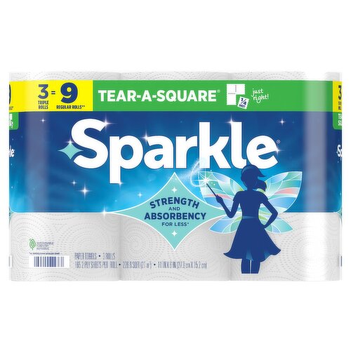 Sparkle Tear-A-Square Paper Towels, 165 2-ply sheets per roll, 3 count