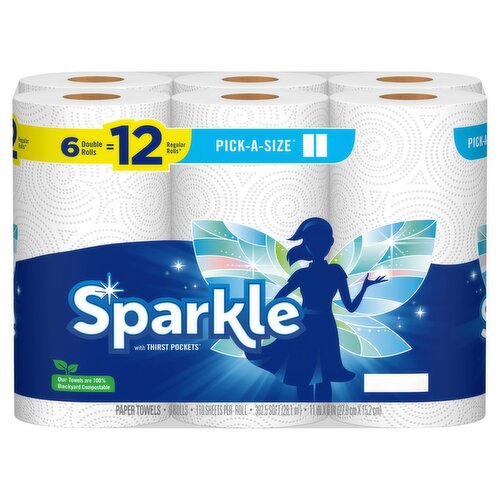 Sparkle Pick-A-Size Paper Towels, 110 2-ply sheets per roll, 6 count