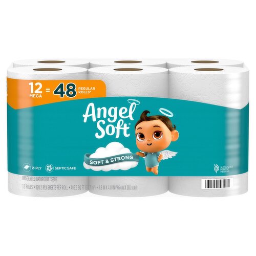 Angel Soft Unscented Bathroom Tissue Rolls, 12 count