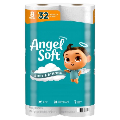 Angel Soft Unscented Bathroom Tissue Rolls, 8 count