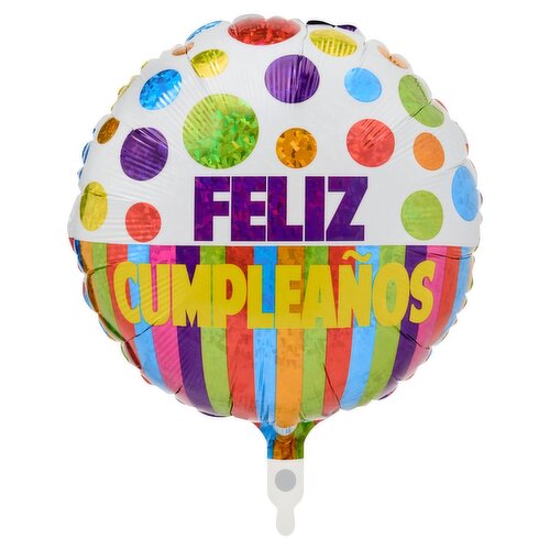 Polka Dots and Stripes "Feliz Cumpleanos" Birthday Mylar Balloon, 18 in, 1 count