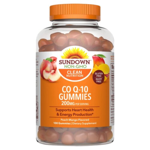 Sundown CO Q-10 Gummies Peach Mango Flavored Dietary Supplement, 200 mg, 100 count