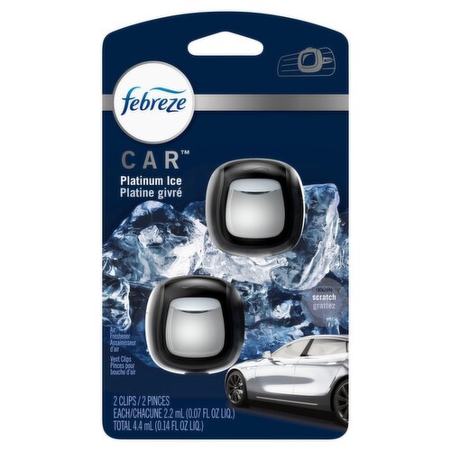 Febreze Car Air Freshener Vent Clip Platinum Ice Scent, .07 oz. Car Vent Clip, 2 Count