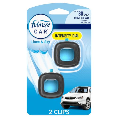 Febreze Car Intensity Dial Linen & Sky Air Freshener Vent Clips, 2 Count