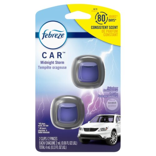 Febreze Car Air Freshener Vent Clip Midnight Storm Scent, .06 oz. Car Vent Clip, 2 Count