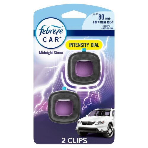 Febreze Car Midnight Storm Intensity Dial Air Freshener Vent Clips, 0.06 fl oz, 2 count