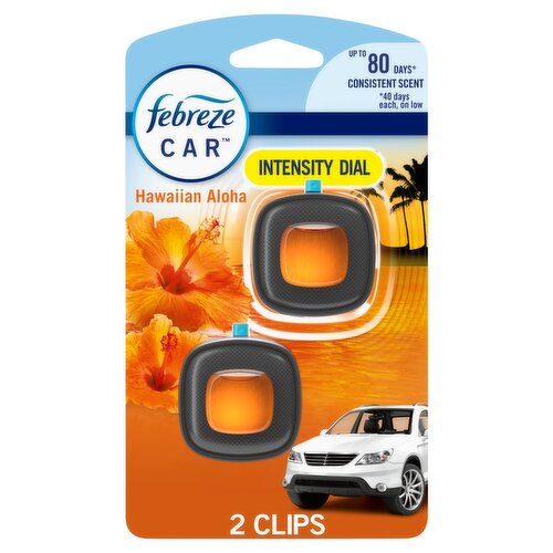 Febreze Car Hawaiian Aloha Intensity Dial Air Freshener Vent Clips, 0.06 fl oz, 2 count