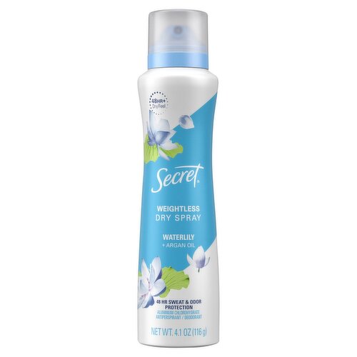 Secret Dry Spray Antiperspirant Deodorant, Waterlily and Argan Oil, 4.1oz.