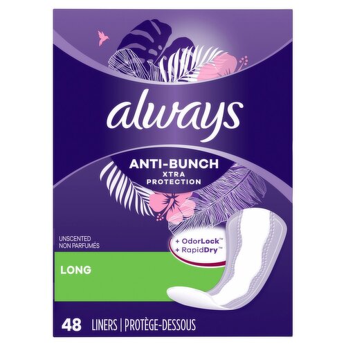 Always Anti-Bunch Xtra Protection Unscented Long Liners, 48 count