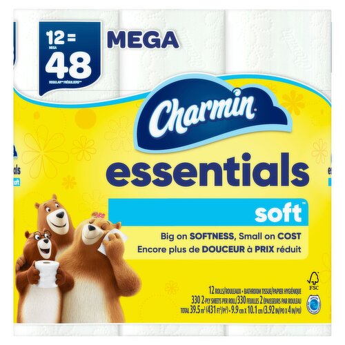 Charmin Essentials Soft Bathroom Tissue Mega Rolls, 12 count