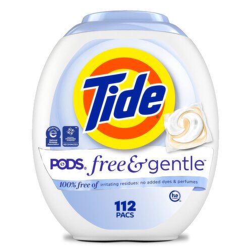 Tide PODS Free & Gentle laundry detergent pods, 112ct, Trusted, 00% free of irritating residues