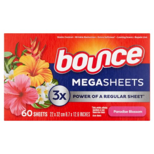 Bounce Paradise Blossom Mega Dryer Sheets, 60 count