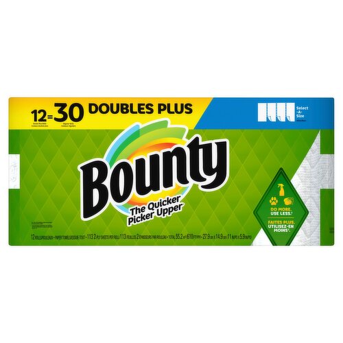 Bounty Select-A-Size White Double Plus Rolls Paper Towels, 12 count