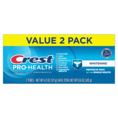 Crest Pro-Health Whitening Fluoride Toothpaste Value Pack, 4.3 oz, 2 count