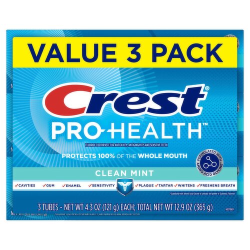 Crest Pro-Health Clean Mint Fluoride Toothpaste Value Pack, 4.3 oz, 3 count