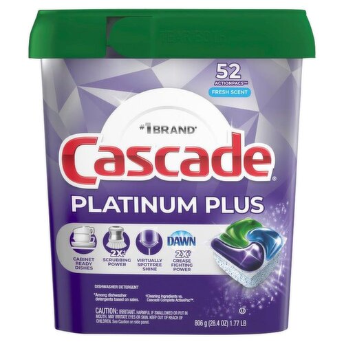 Cascade Platinum Plus Fresh Scent Dishwasher Detergent, 52 count, 28.4 oz