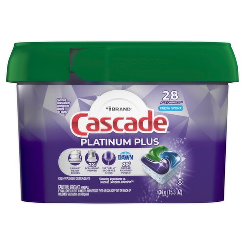 Cascade Platinum Plus Fresh Scent Dishwasher Detergent, 28 count, 15.3 oz