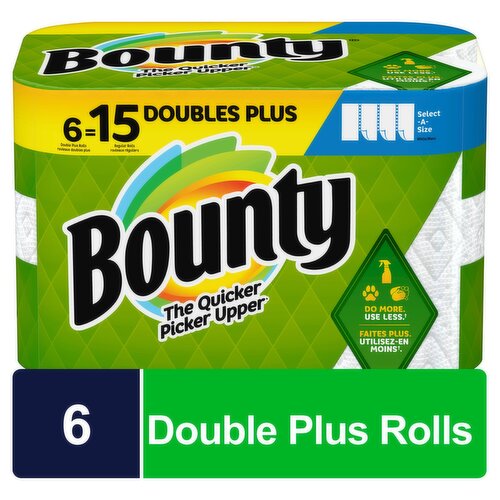 Bounty Select-A-Size White Double Plus Rolls Paper Towels, 6 count