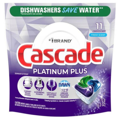 Cascade Platinum Plus Fresh Scent Dishwasher Detergent, 11 count, 6.0 oz