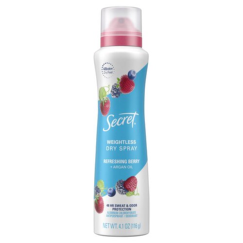 Secret Refreshing Berry + Argan Oil Weightless Dry Spray Antiperspirant Deodorant, 4.1 oz