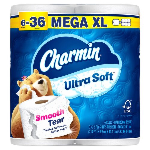 Charmin Ultra Soft Mega XL Bathroom Tissue Rolls, 6 count