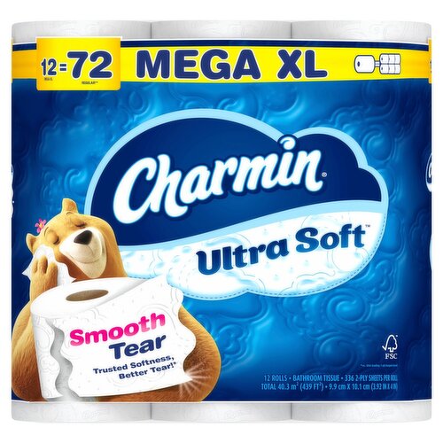 Charmin Ultra Soft Mega XL Bathroom Tissue Rolls, 12 count
