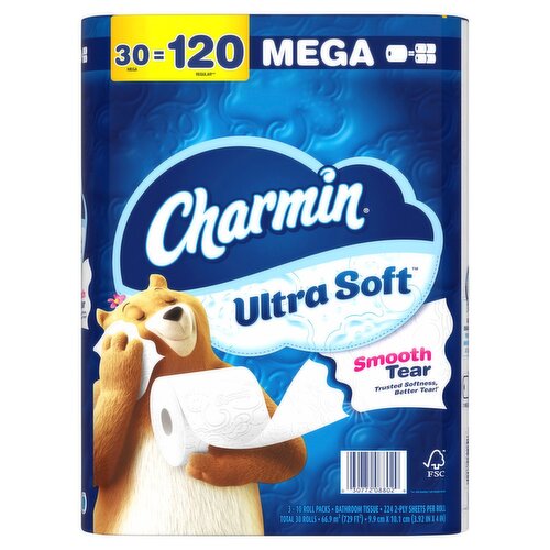 Charmin Ultra Soft Mega Bathroom Tissue Rolls, 30 count