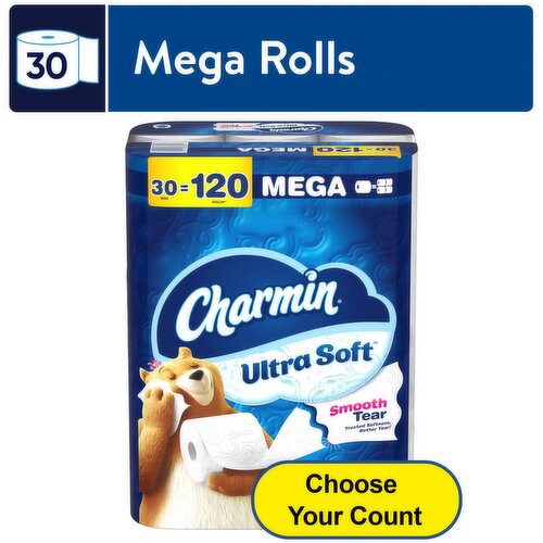 Charmin Ultra Soft Mega Bathroom Tissue Rolls, 30 count