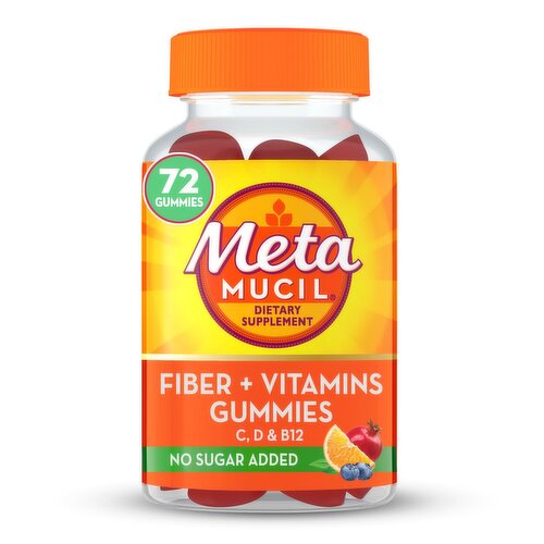 Metamucil Fiber Supplement Gummies with Vitamins C D B12, 72 Count