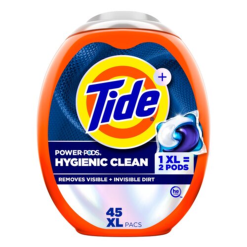 Tide Hygienic Clean  Power PODS Laundry Detergent Pacs, Original Scent, 45 Count, Removes Visible a