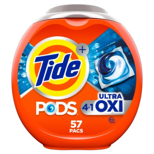 Tide 4-n-1 Ultra Oxi PODS Laundry Detergent Pacs, 57 Count, HE Compatible, Built in Pre-treater for