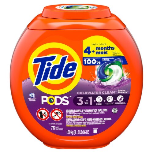 Tide Pods 3 in 1 Coldwater Clean Spring Meadow Detergent, 76 count, 66 oz