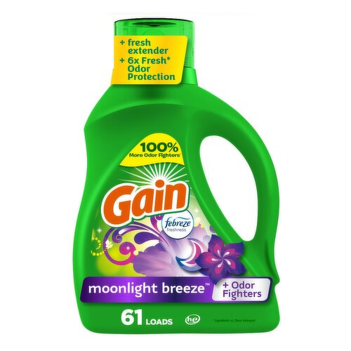 Gain Liquid Laundry Detergent, Moonlight Breeze Scent, 88 fl oz, 61 loads, Freshness + Odor Fightin