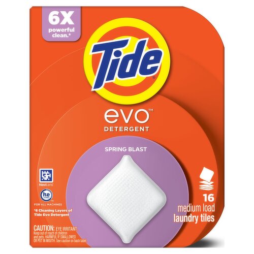 Tide evo Laundry Detergent Fiber Tiles, Spring Blast Scent, 16 ct