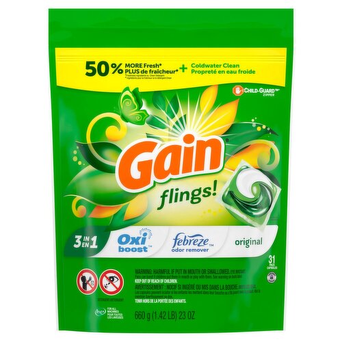 Gain Flings! 3 in 1 Original Detergent, 31 count, 23 oz