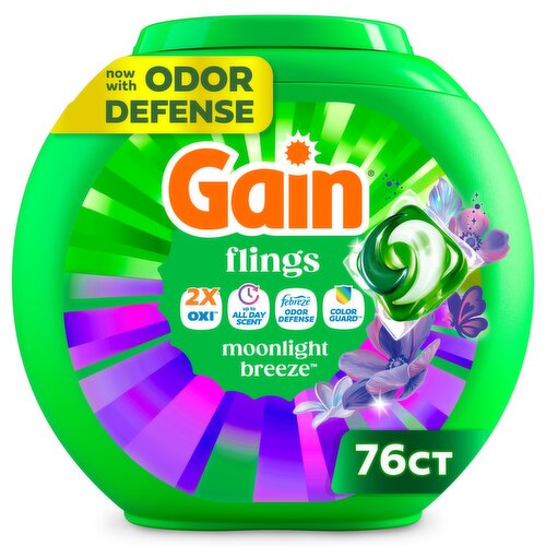 Gain Flings Liquid Washing Detergent pacs, Moonlight Breeze Scent, 76 CT