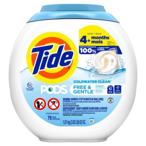 Tide Pods Free & Gentle Coldwater Clean Detergent, 76 count, 63 oz