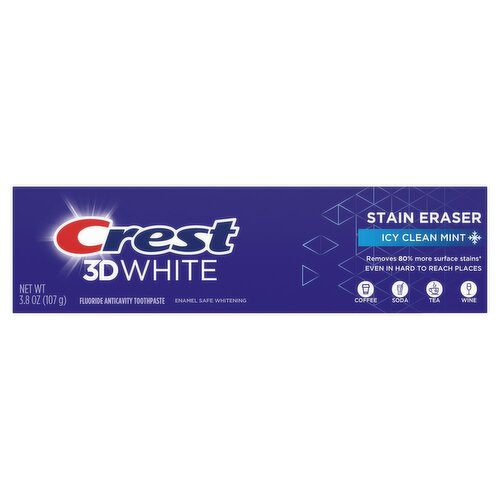 Crest 3D White Stain Eraser Icy Clean Mint Fluoride Anticavity Toothpaste, 3.8 oz