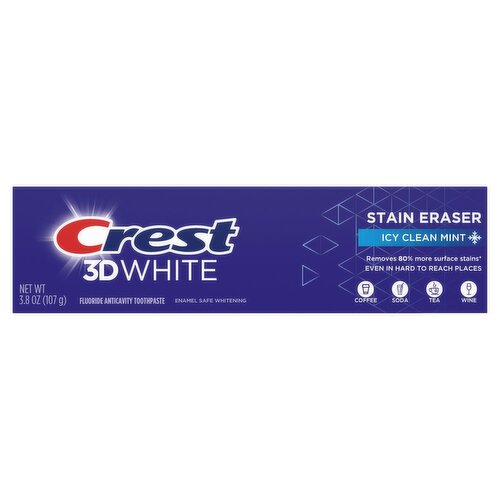 Crest 3D White Stain Eraser Icy Clean Mint Fluoride Anticavity Toothpaste, 3.8 oz