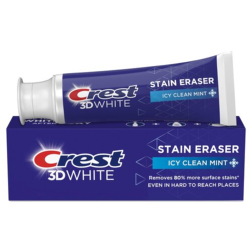 Crest 3D White Stain Eraser Teeth Whitening Toothpaste, Icy Clean Mint, 3.8 oz