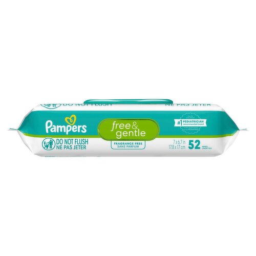 Pampers Free & Gentle Fragrance Free Wipes, 52 count