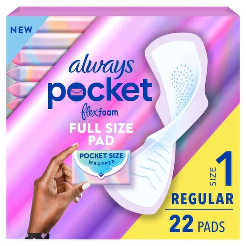 Always Pocket Flex Foam Regular Unscented Full Size Pad, Size 1, 22 counts