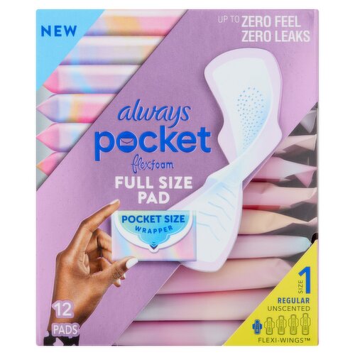 Always Pocket Flexform Regular Unscented Full Size Pads, Size 1, 12 count