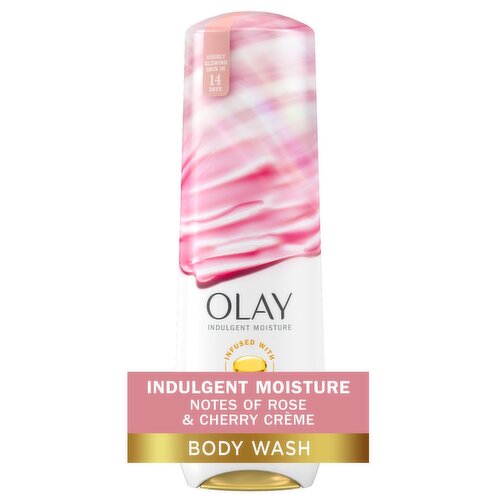 Olay Indulgent Moisture Body Wash Infused with Vitamin B3, 20 fl oz, Notes of Rose and Cherry Crème
