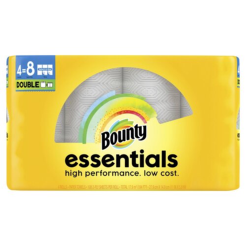 Bounty Paper Towels Essentials Select-A-Size, 4 Double Rolls, White, 108 Sheets Per Roll
