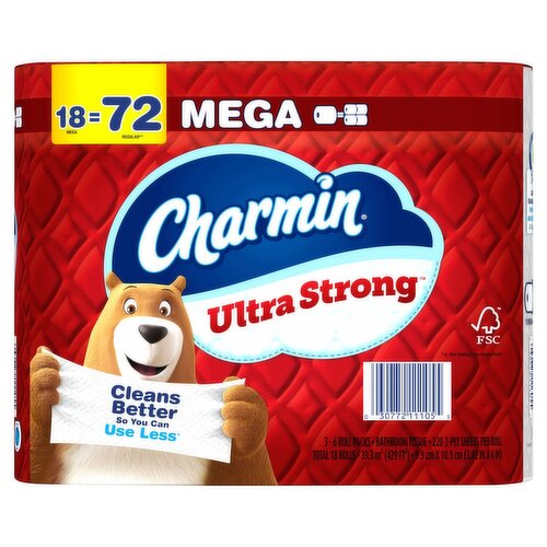 Charmin Ultra Strong Mega Bathroom Tissue Rolls, 6 count, 3 packs